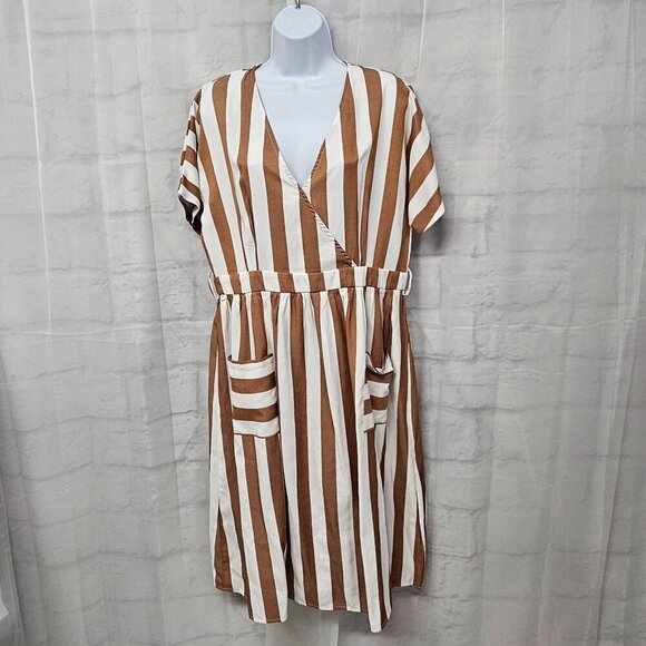 Journey Five Brown White Striped Retro Fit & Flare Dress XL - Picture 14 of 14